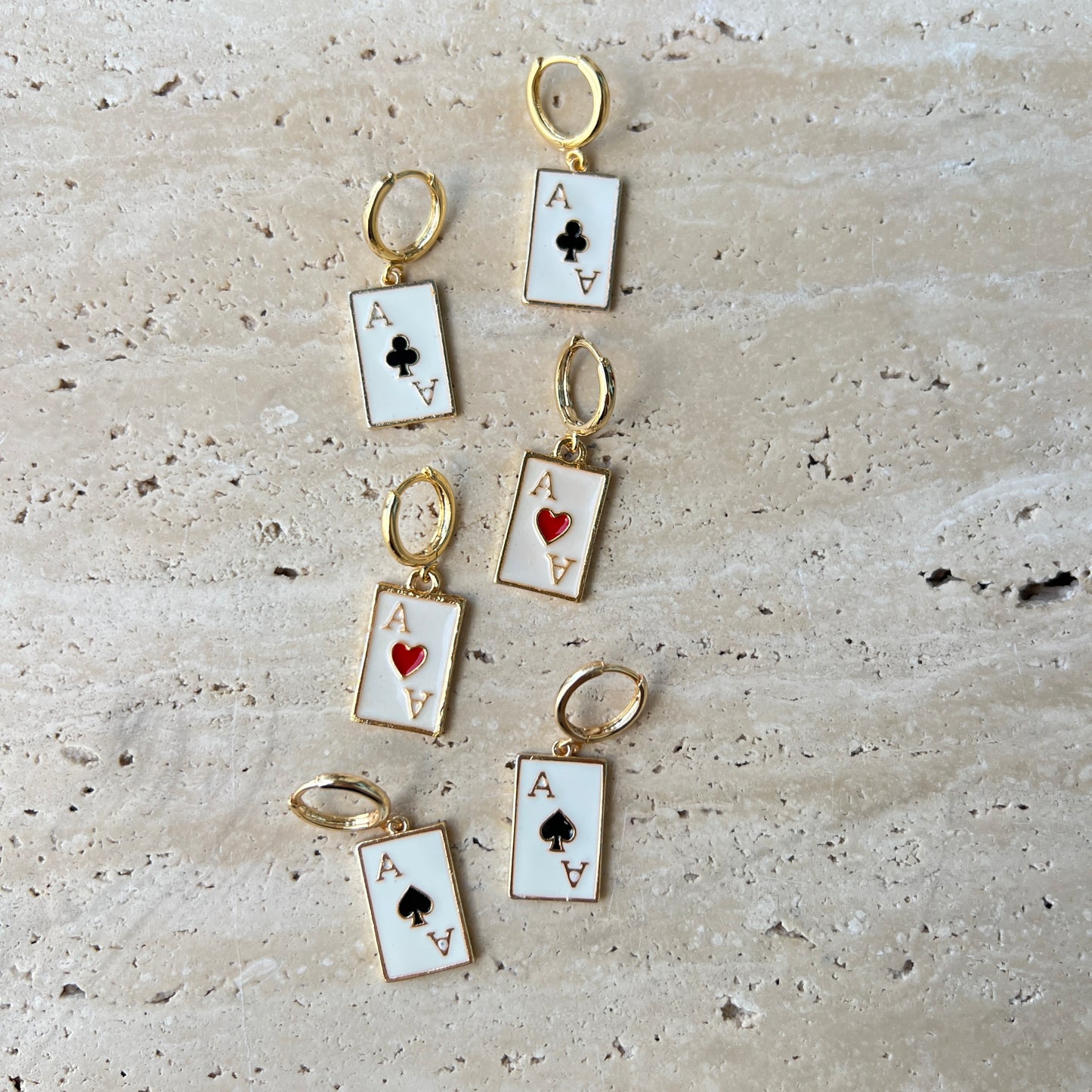Gold-plated hoop earrings with Ace of Hearts enamel charm