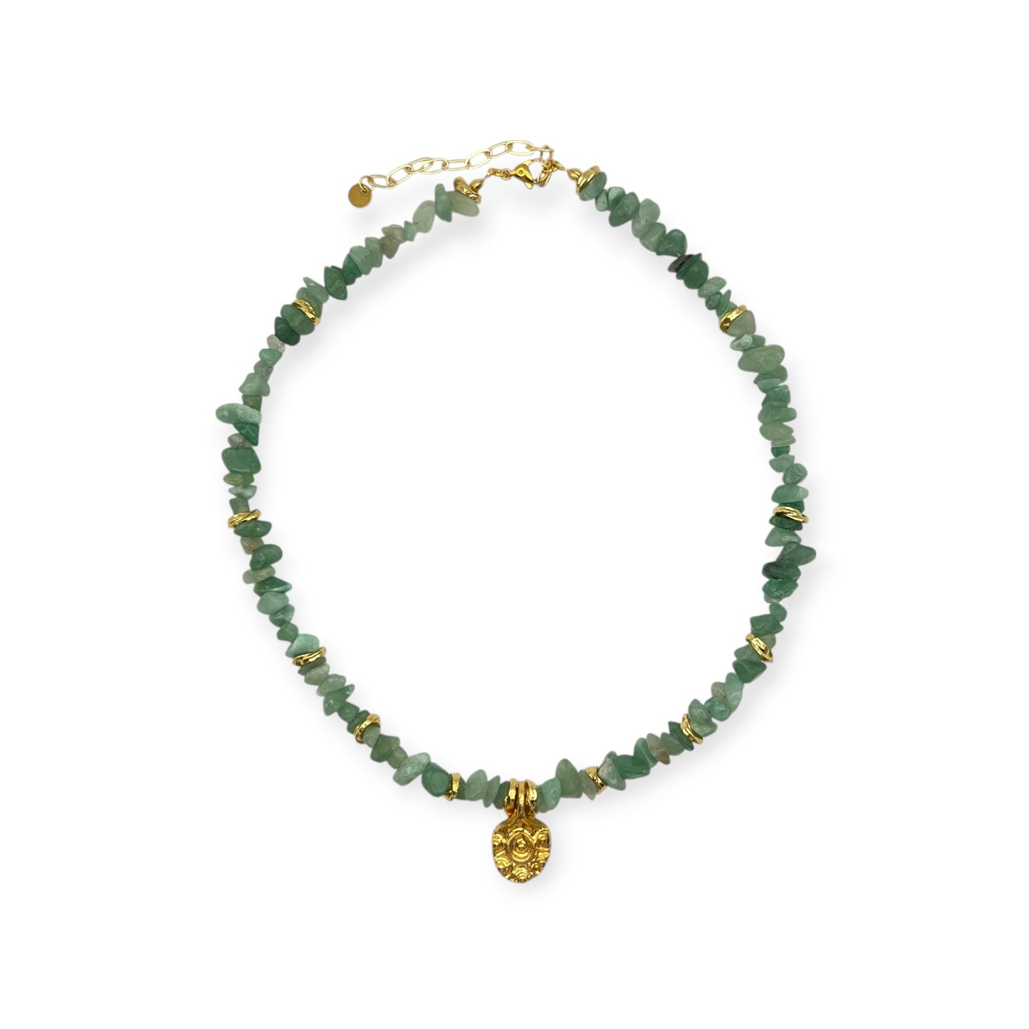 Green aventurine necklace with gold spiral pendant