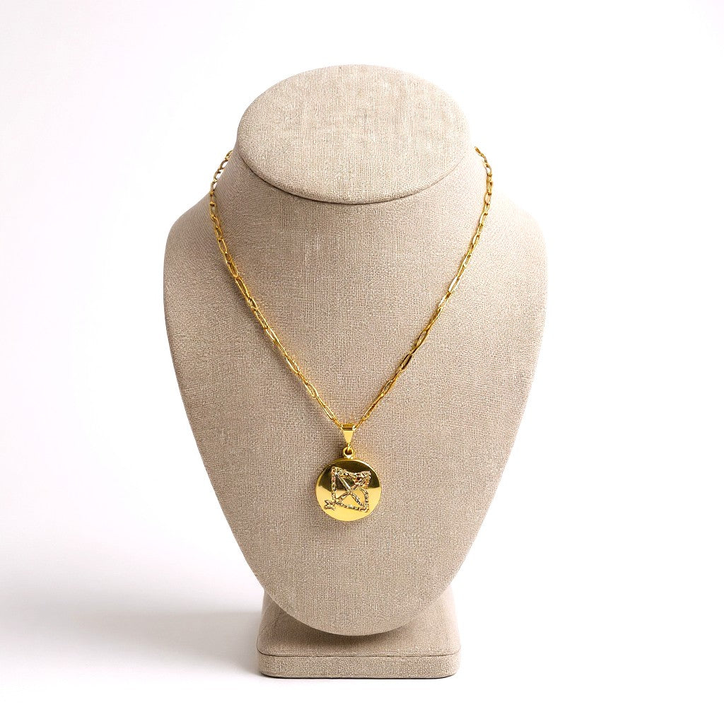 Gold-plated Sagittarius zodiac necklace with cubic zirconia stones
