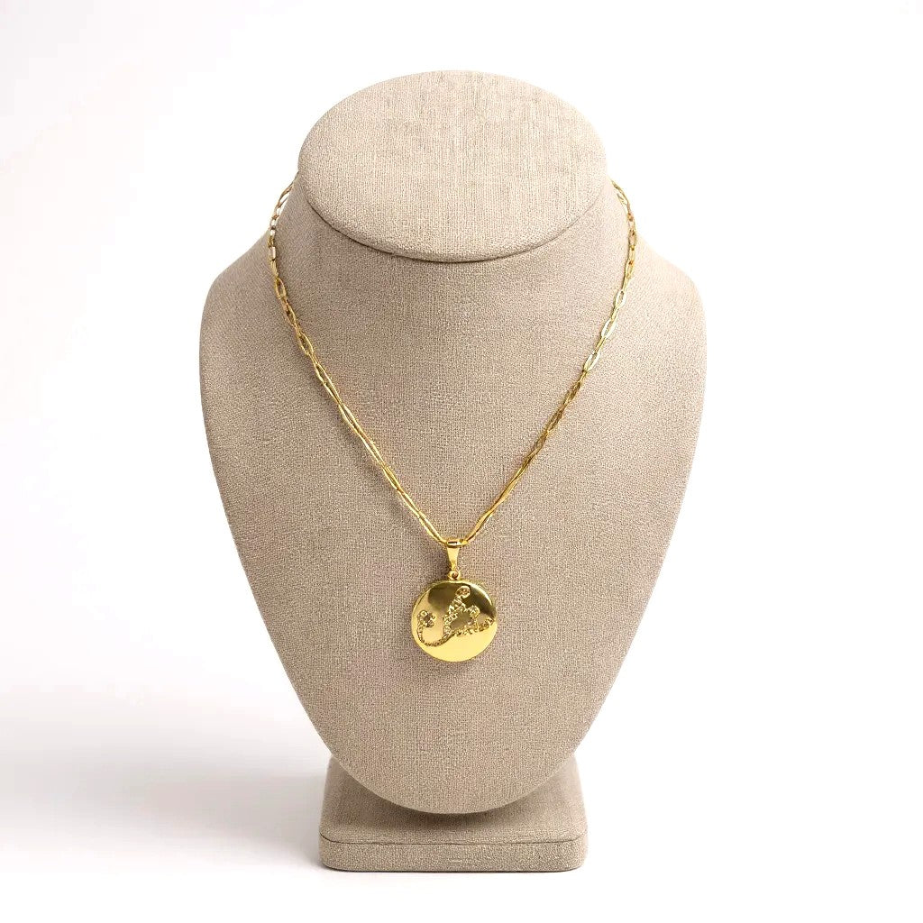 Gold-plated Scorpio zodiac necklace with cubic zirconia stones