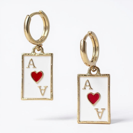 Gold-plated hoop earrings with Ace of Hearts enamel charm