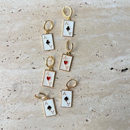 Gold-plated hoop earrings with Ace of Hearts enamel charm