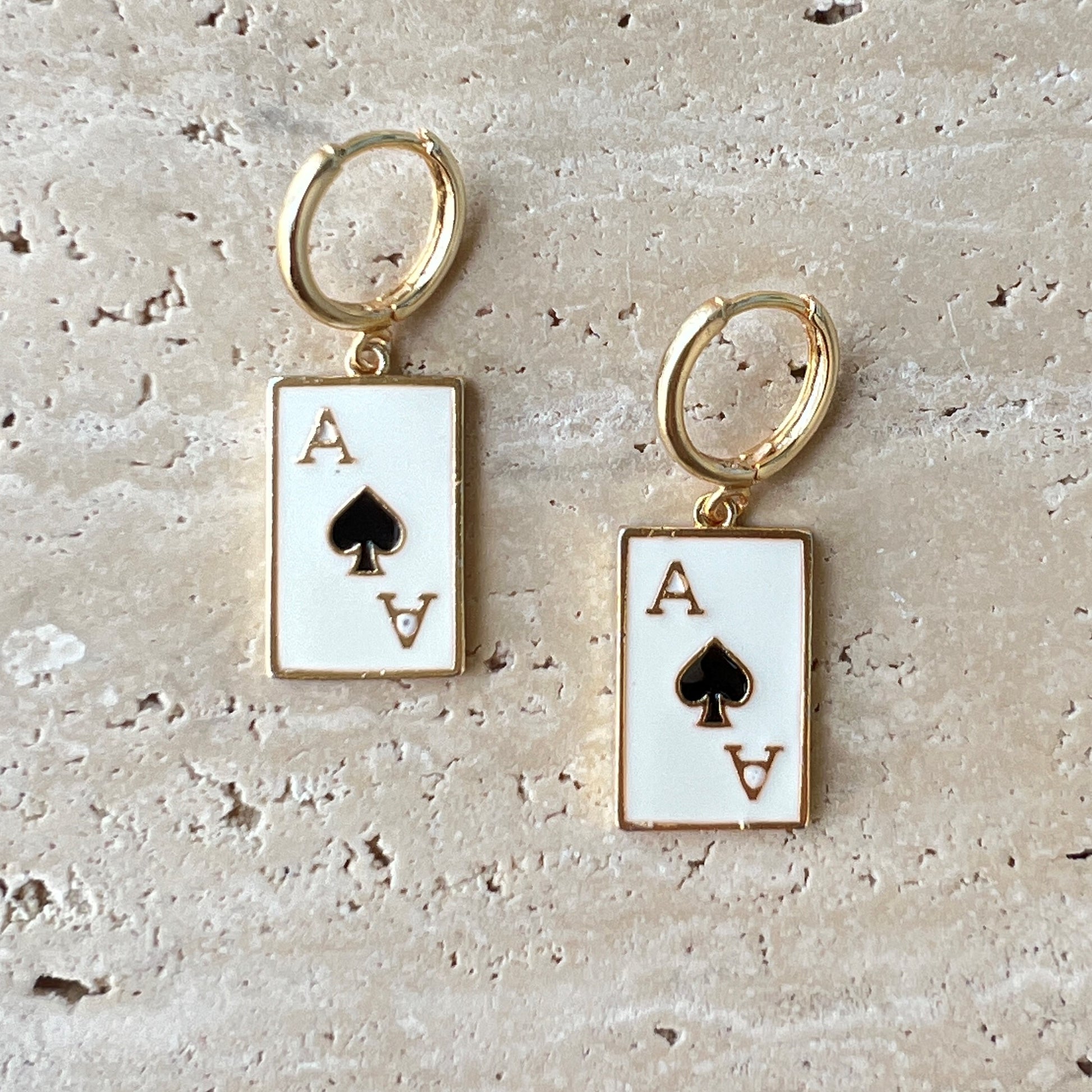 Gold-plated hoop earrings with Ace of Spades enamel charm