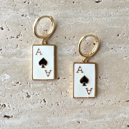 Gold-plated hoop earrings with Ace of Spades enamel charm