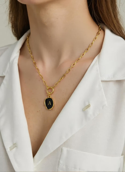 Black Initial Necklace