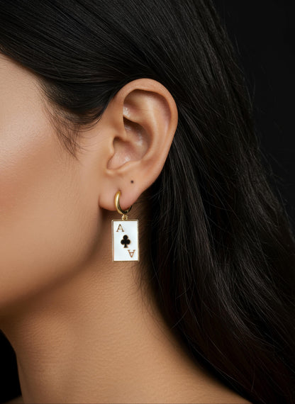 Gold-plated hoop earrings with Ace of Clubs enamel charm