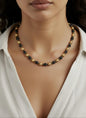 Black lava stone and hematite necklace with subtle gold accents