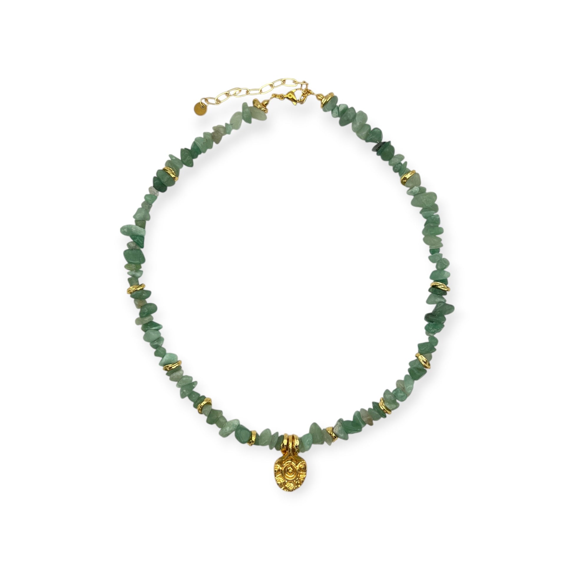 Green aventurine necklace with gold spiral pendant