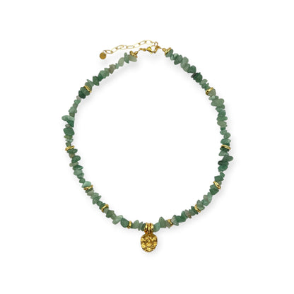 Green aventurine necklace with gold spiral pendant