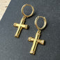 Gold-plated hoop earrings with cubic zirconia cross pendant