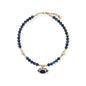 Lapis lazuli and pearl necklace with gold-plated sunburst evil eye pendant
