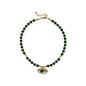 Emerald jade and gold necklace with hand-painted evil eye pendant