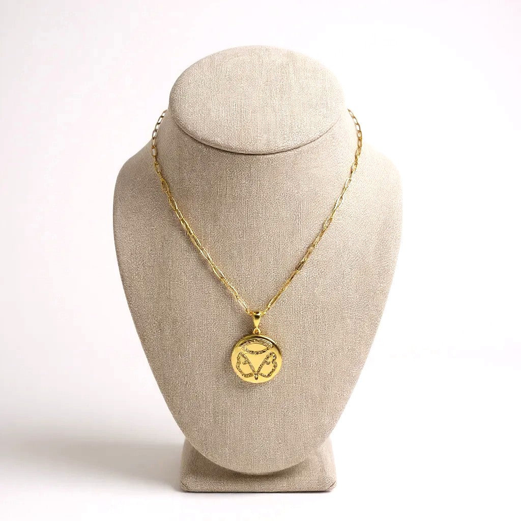 Gold-plated Gemini zodiac necklace with cubic zirconia stones