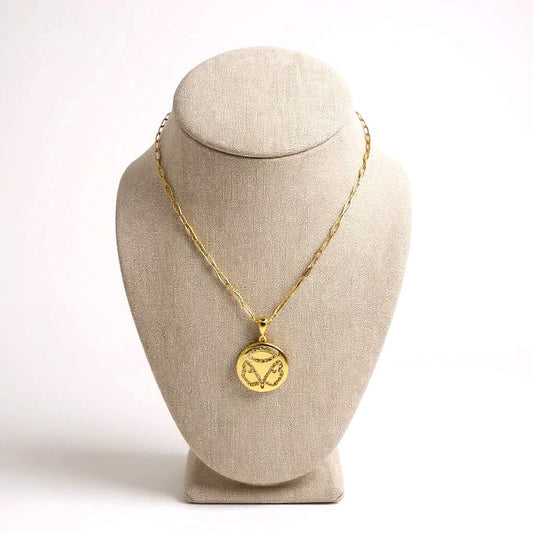 Gold-plated Gemini zodiac necklace with cubic zirconia stones