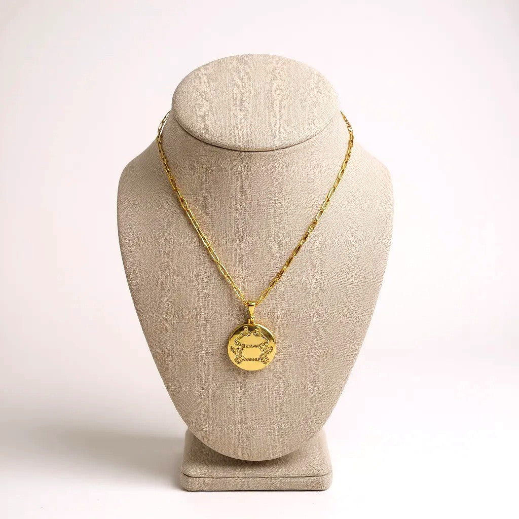 Gold-plated Cancer zodiac necklace with cubic zirconia stones