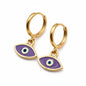 Gold-plated hoop earrings with lilac enamel evil eye charm