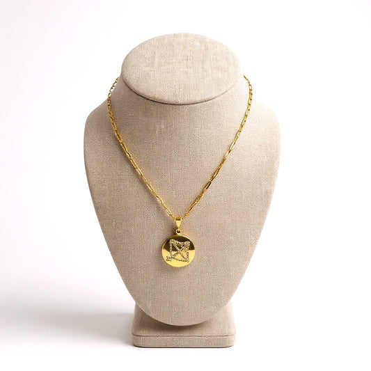 Gold-plated Sagittarius zodiac necklace with cubic zirconia stones