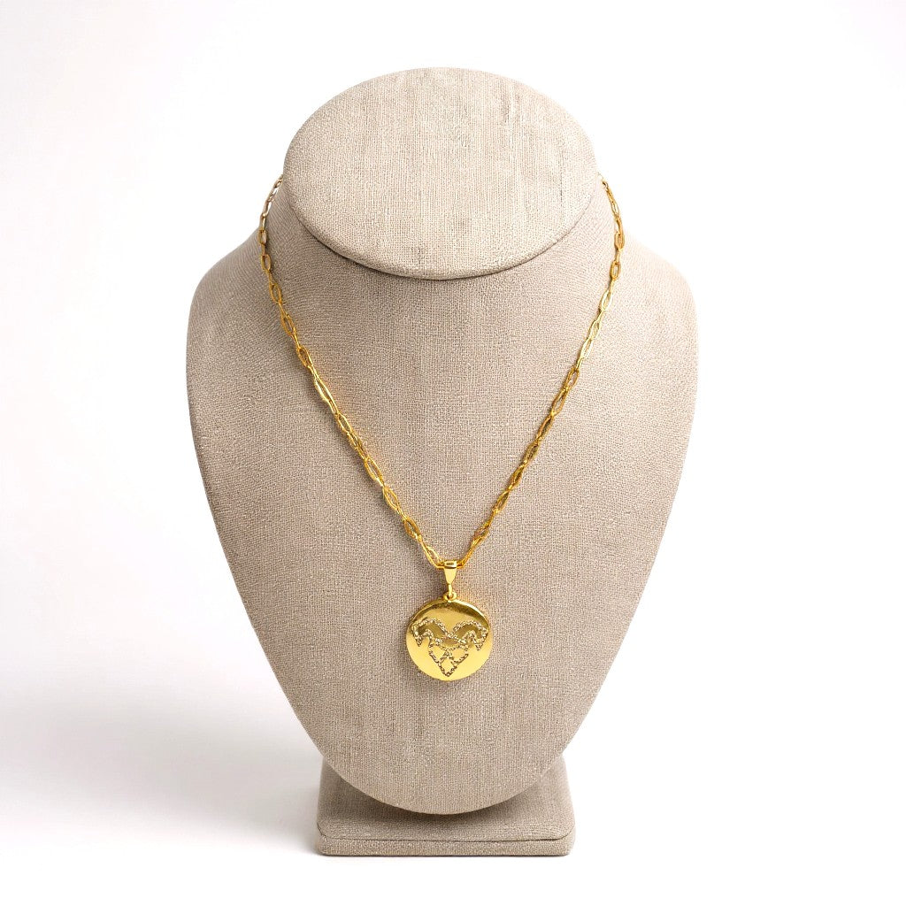 Gold-plated Aries zodiac necklace with cubic zirconia stones