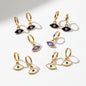 Gold-plated hoop earrings with cobalt lilac enamel evil eye charm