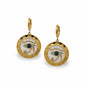 Gold Eye of Horus medallion earrings with turquoise and black enamel