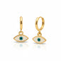 Gold-plated hoop earrings with white enamel evil eye charm