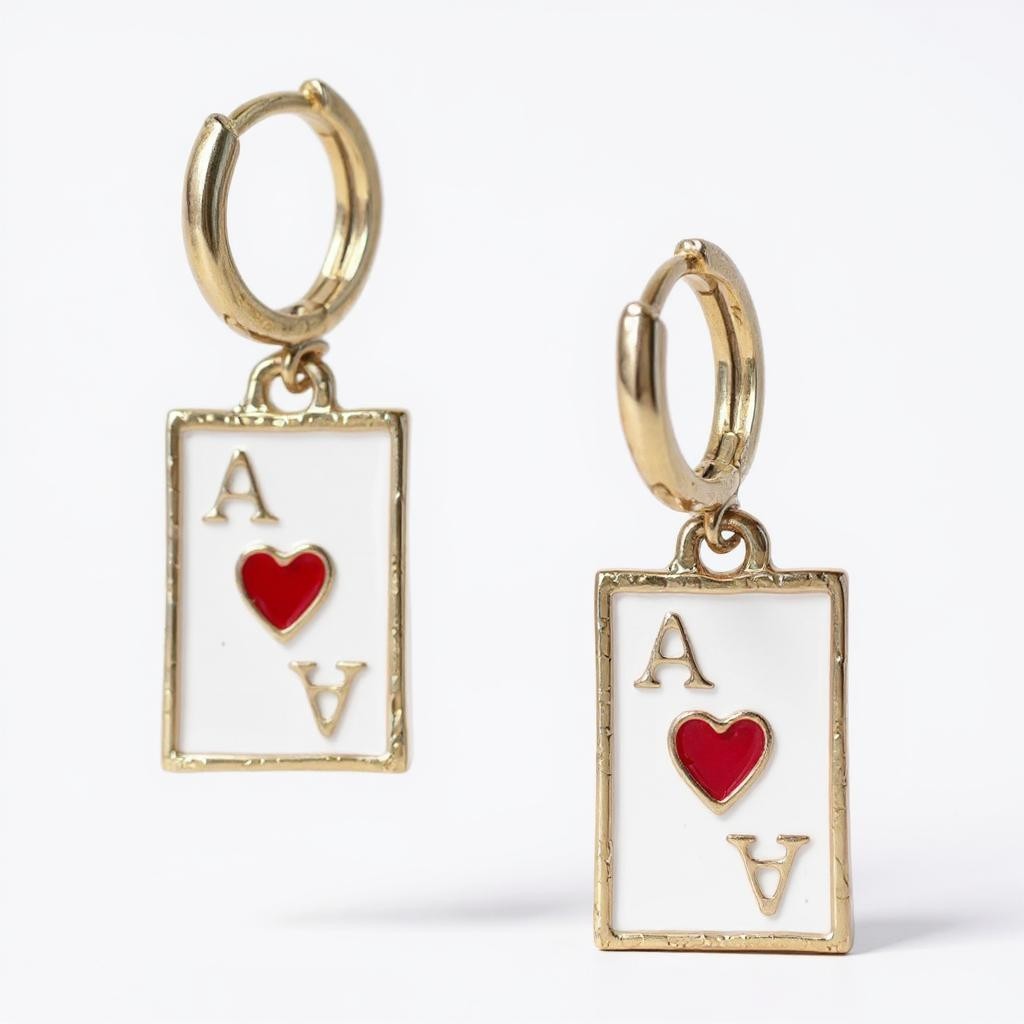 Gold-plated hoop earrings with Ace of Hearts enamel charm