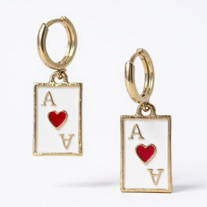 Gold-plated hoop earrings with Ace of Hearts enamel charm