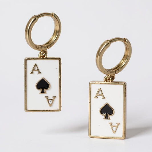 Gold-plated hoop earrings with Ace of Spades enamel charm