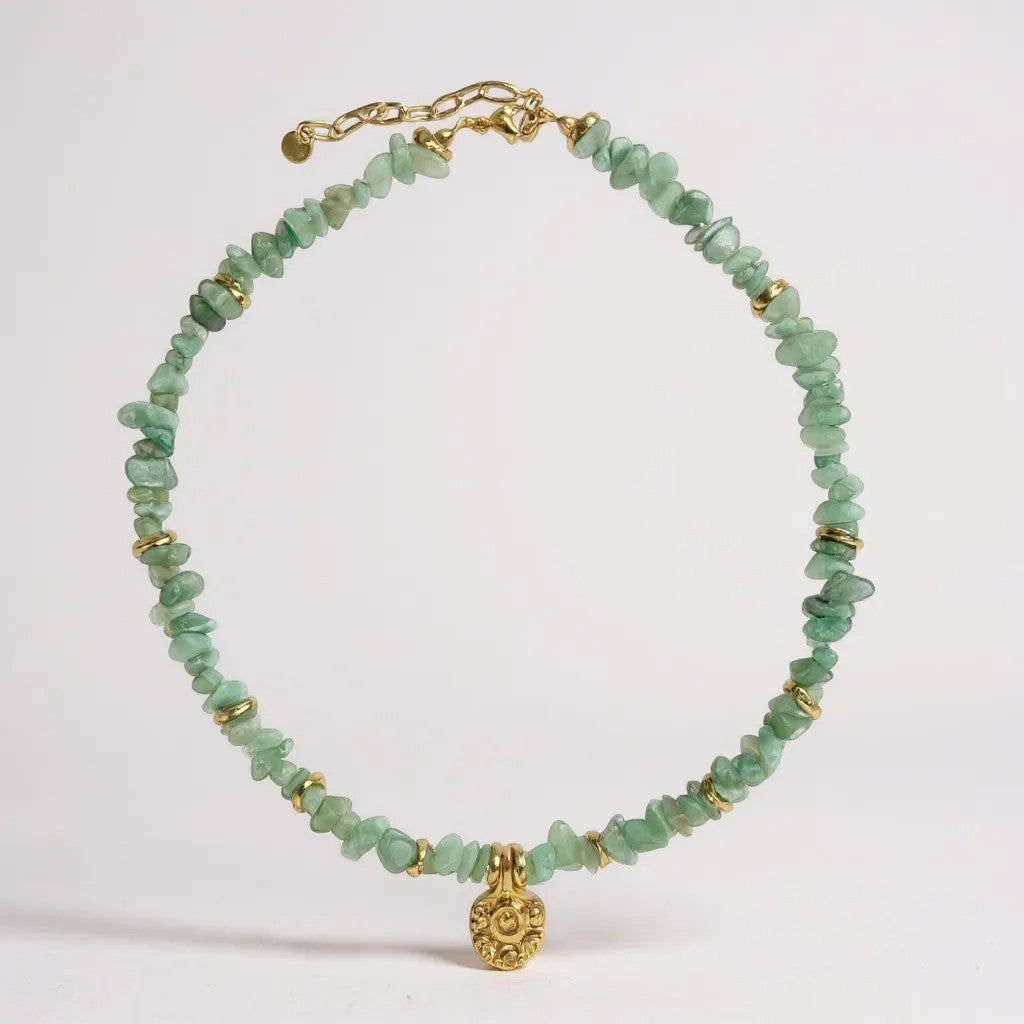 Green aventurine necklace with gold spiral pendant