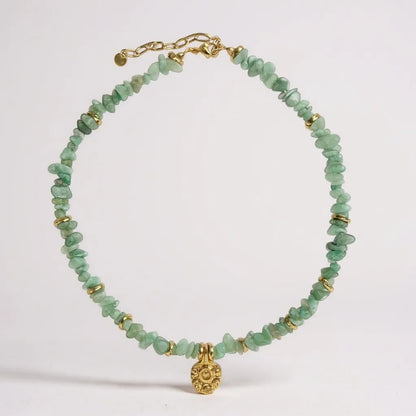 Green aventurine necklace with gold spiral pendant