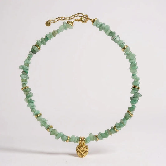 Green aventurine necklace with gold spiral pendant