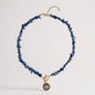 Lapis lazuli necklace with gold navy enamel evil eye pendant